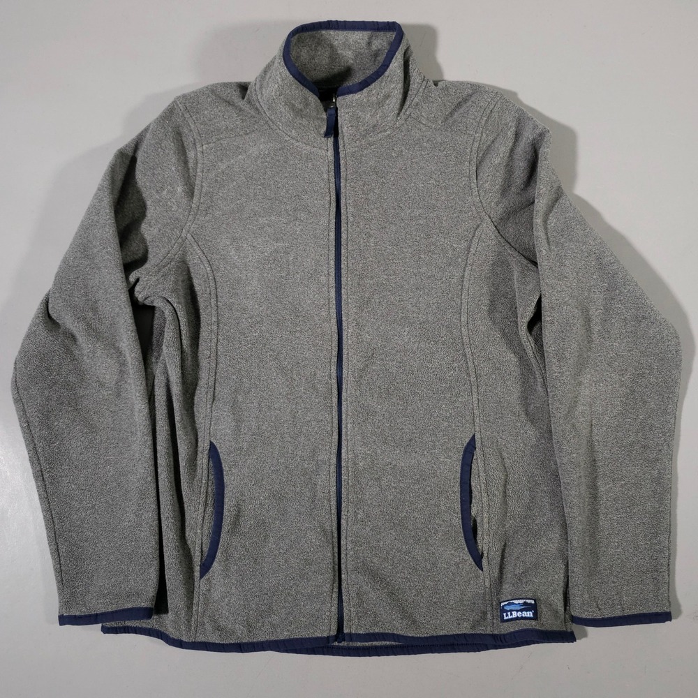 L.L.Bean Fleece Jacket Womens Medium M Gray Full Zip Mock Neck 502182‎